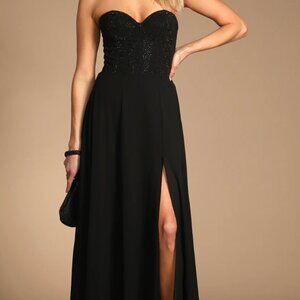 NWT Lulus Remember This Moment Black Rhinestone Strapless Maxi Dress